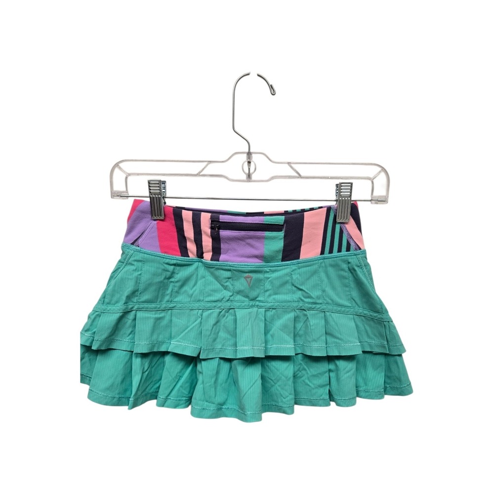 Ivivva Lululemon Girls Teal Ruffle Athletic Skort Size 10 Striped Waistband Zip‎